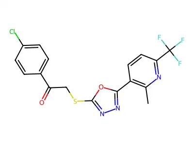 1-(4-Chlorophenyl)-2-[[5-[2-methyl-6-(trifluoromethyl)-3-pyridinyl]-1,3,4-oxadiazol-2-yl]thio]ethanone structure
