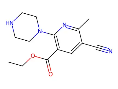 Ethyl 5-cyano-6-methyl-2-(piperazin-1-yl)nicotinate structure