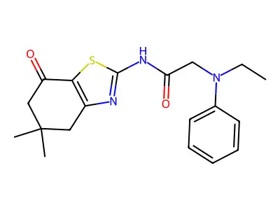 N-(5,5-dimethyl-7-oxo-4,6-dihydro-1,3-benzothiazol-2-yl)-2-(N-ethylanilino)acetamide structure