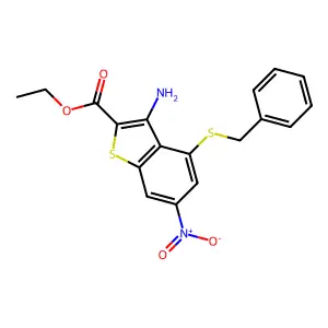Ethyl 3-amino-4-(benzylsulfanyl)-6-nitro-1-benzothiophene-2-carboxylate structure
