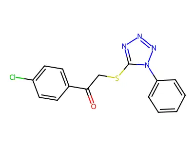 1-(4-chlorophenyl)-2-[(1-phenyl-1H-1,2,3,4-tetrazol-5-yl)sulfanyl]ethan-1-one structure