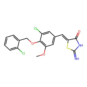 (Z)-5-(3-chloro-4-((2-chlorobenzyl)oxy)-5-methoxybenzylidene)-2-iminothiazolidin-4-one structure