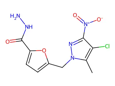 5-[(4-chloro-5-methyl-3-nitro-1H-pyrazol-1-yl)methyl]furan-2-carbohydrazide structure