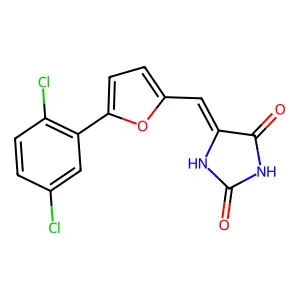 (5Z)-5-[[5-(2,5-dichlorophenyl)furan-2-yl]methylidene]imidazolidine-2,4-dione structure