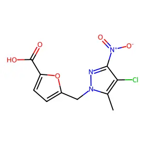5-[(4-Chloro-5-methyl-3-nitro-1H-pyrazol-1-YL)methyl]-2-furoic acid structure