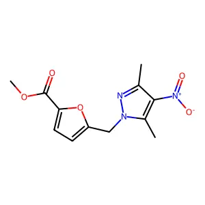 5-(3,5-Dimethyl-4-nitro-pyrazol-1-ylmethyl)-furan-2-carboxylic acid methyl ester structure