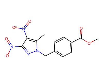 4-(5-Methyl-3,4-dinitro-pyrazol-1-ylmethyl)-benzoic acid methyl ester structure