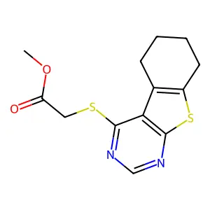Methyl (5,6,7,8-tetrahydro[1]benzothieno[2,3-d]pyrimidin-4-ylsulfanyl)acetate structure