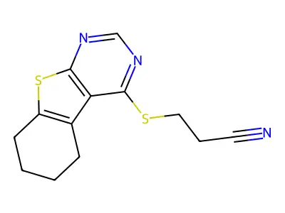 Propanenitrile, 3-[(5,6,7,8-tetrahydro[1]benzothieno[2,3-d]pyrimidin-4-yl)thio]- structure