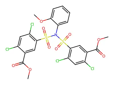 Dimethyl 5,5'-((hydrosulfonyl(2-methoxyphenyl)amino)sulfonyl)bis(2,4-dichlorobenzoate) structure