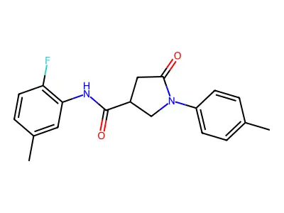 N-(2-fluoro-5-methylphenyl)-1-(4-methylphenyl)-5-oxopyrrolidine-3-carboxamide structure