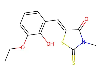 (5E)-5-(3-ethoxy-2-hydroxybenzylidene)-3-methyl-2-thioxo-1,3-thiazolidin-4-one structure