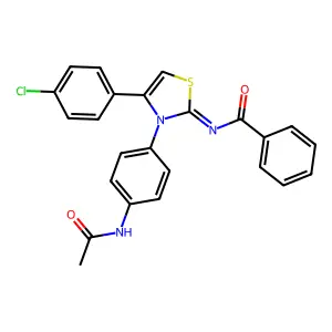 N-[3-(4-acetamidophenyl)-4-(4-chlorophenyl)-1,3-thiazol-2-ylidene]benzamide structure