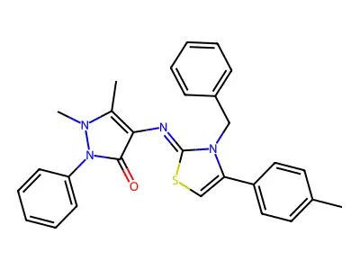 (Z)-4-((3-benzyl-4-(p-tolyl)thiazol-2(3H)-ylidene)amino)-1,5-dimethyl-2-phenyl-1H-pyrazol-3(2H)-one structure