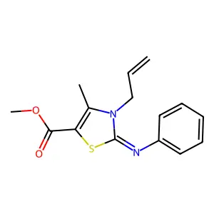 Methyl 4-methyl-2-phenylimino-3-prop-2-enyl-1,3-thiazole-5-carboxylate structure