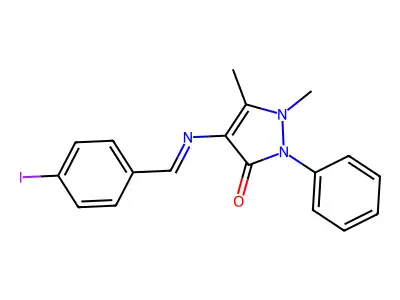 (E)-4-((4-iodobenzylidene)amino)-1,5-dimethyl-2-phenyl-1H-pyrazol-3(2H)-one structure