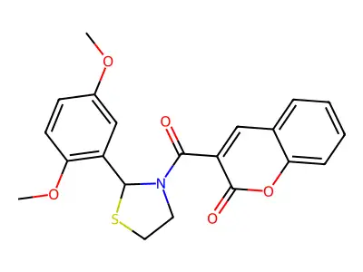 3-(2-(2,5-dimethoxyphenyl)thiazolidine-3-carbonyl)-2H-chromen-2-one structure
