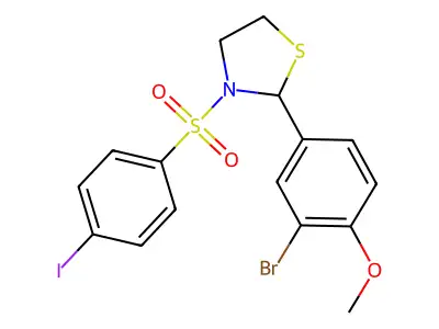 2-(3-Bromo-4-methoxyphenyl)-3-((4-iodophenyl)sulfonyl)thiazolidine structure