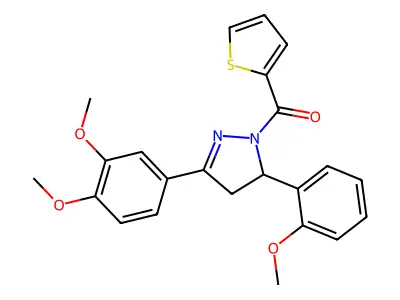 (3-(3,4-dimethoxyphenyl)-5-(2-methoxyphenyl)-4,5-dihydro-1H-pyrazol-1-yl)(thiophen-2-yl)methanone structure