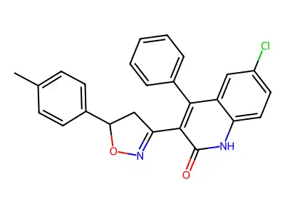 6-chloro-4-phenyl-3-(5-(p-tolyl)-4,5-dihydroisoxazol-3-yl)quinolin-2(1H)-one structure