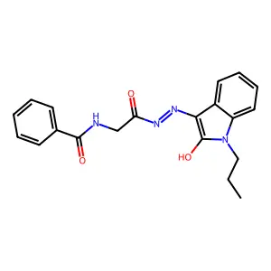 (Z)-N-(2-oxo-2-(2-(2-oxo-1-propylindolin-3-ylidene)hydrazinyl)ethyl)benzamide structure