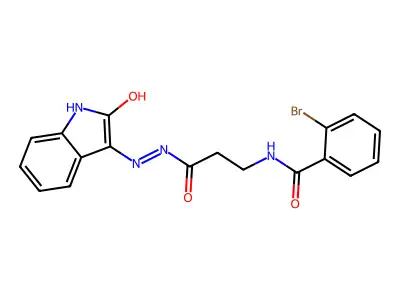 (E)-2-bromo-N-(3-oxo-3-(2-(2-oxoindolin-3-ylidene)hydrazinyl)propyl)benzamide structure