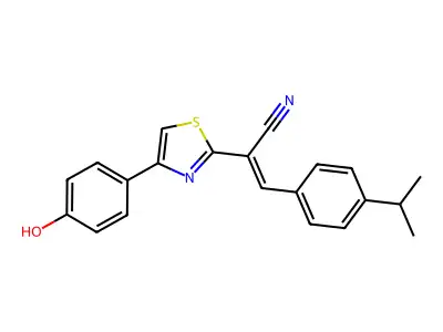 (E)-2-(4-(4-hydroxyphenyl)thiazol-2-yl)-3-(4-isopropylphenyl)acrylonitrile structure