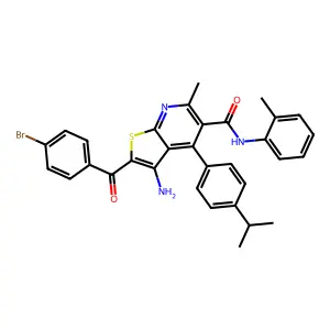 3-amino-2-(4-bromobenzoyl)-4-(4-isopropylphenyl)-6-methyl-N-(2-methylphenyl)thieno[2,3-b]pyridine-5-carboxamide structure