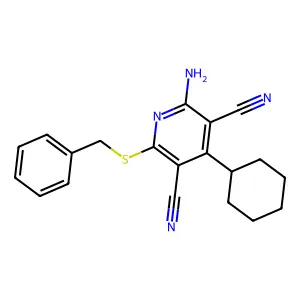 2-Amino-6-(benzylthio)-4-cyclohexylpyridine-3,5-dicarbonitrile structure