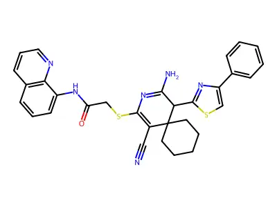 2-{[1-CYANO-4-IMINO-5-(4-PHENYL-1,3-THIAZOL-2-YL)-3-AZASPIRO[5.5]UNDEC-1-EN-2-YL]SULFANYL}-N-(QUINOLIN-8-YL)ACETAMIDE structure