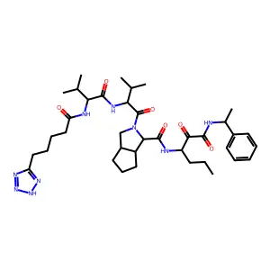 (3S,3aS,6aR)-N-[1,2-dioxo-1-[[(1S)-1-phenylethyl]amino]hexan-3-yl]-2-[(2S)-3-methyl-2-[[(2S)-3-methyl-2-[5-(2H-tetrazol-5-yl)pentanoylamino]butanoyl]amino]butanoyl]-3,3a,4,5,6,6a-hexahydro-1H-cyclopenta[c]pyrrole-3-carboxamide structure