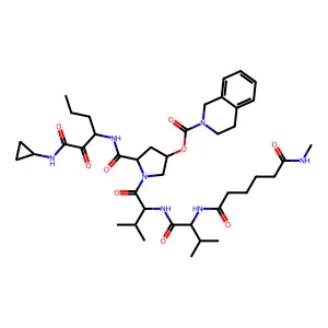 [(3R,5S)-5-[1-[2-(cyclopropylamino)-2-oxo-acetyl]butylcarbamoyl]-1-[(2S)-3-methyl-2-[[(2S)-3-methyl-2-[[6-(methylamino)-6-oxo-hexanoyl]amino]butanoyl]amino]butanoyl]pyrrolidin-3-yl] 3,4-dihydro-1H-isoquinoline-2-carboxylate structure