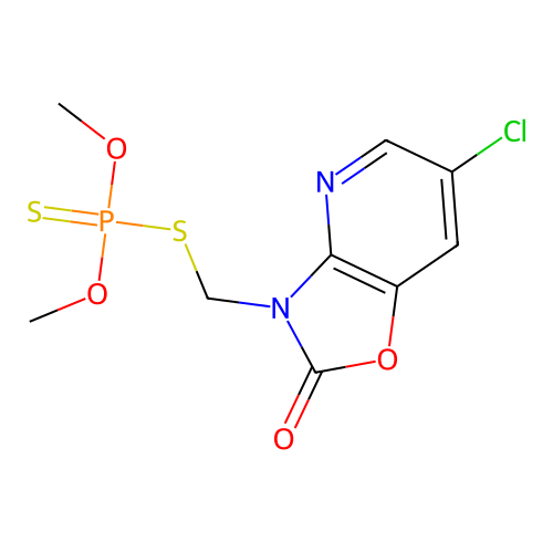 Phosphorodithioic acid, S-((6-chloro-2-oxooxazolo(4,5-b)pyridin-3(2H)-yl)methyl) O,O-dimethyl ester structure