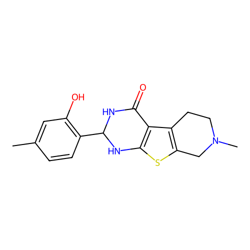 2-(2-hydroxy-4-methylphenyl)-7-methyl-1,2,5,6,7,8-hexahydropyrido[4',3':4,5]thieno[2,3-d]pyrimidin-4-ol structure
