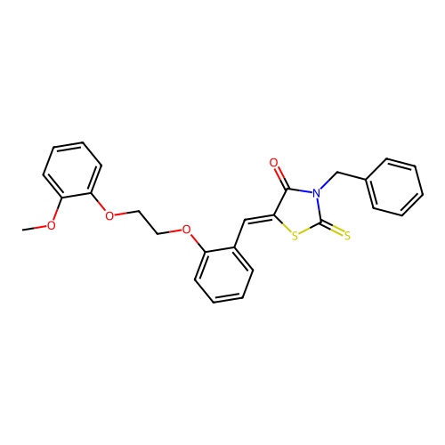(5Z)-3-benzyl-5-{2-[2-(2-methoxyphenoxy)ethoxy]benzylidene}-2-thioxo-1,3-thiazolidin-4-one structure