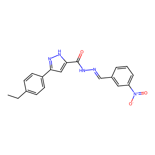 (E)-3-(4-ethylphenyl)-N'-(3-nitrobenzylidene)-1H-pyrazole-5-carbohydrazide structure