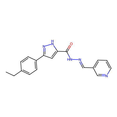 (E)-3-(4-ethylphenyl)-N'-(pyridin-3-ylmethylene)-1H-pyrazole-5-carbohydrazide structure