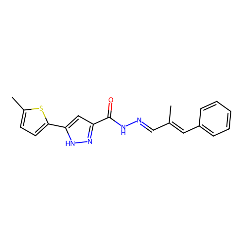 N'-[(1E,2E)-2-methyl-3-phenylprop-2-en-1-ylidene]-3-(5-methylthiophen-2-yl)-1H-pyrazole-5-carbohydrazide structure