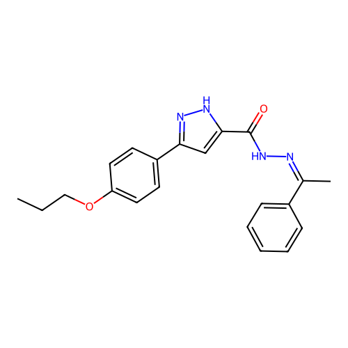 (Z)-N'-(1-phenylethylidene)-3-(4-propoxyphenyl)-1H-pyrazole-5-carbohydrazide structure