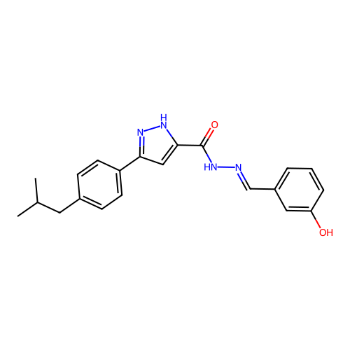 N'-[(E)-(3-hydroxyphenyl)methylidene]-3-[4-(2-methylpropyl)phenyl]-1H-pyrazole-5-carbohydrazide structure