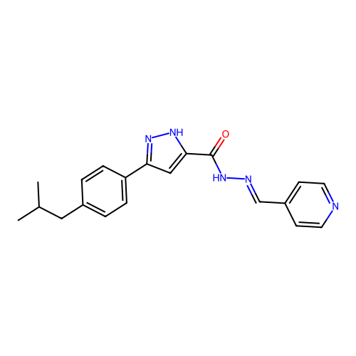 3-[4-(2-methylpropyl)phenyl]-N'-[(E)-pyridin-4-ylmethylidene]-1H-pyrazole-5-carbohydrazide structure