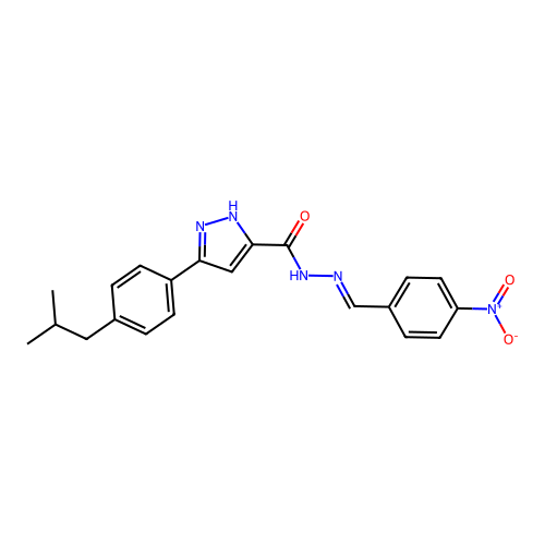 3-[4-(2-methylpropyl)phenyl]-N'-[(E)-(4-nitrophenyl)methylidene]-1H-pyrazole-5-carbohydrazide structure