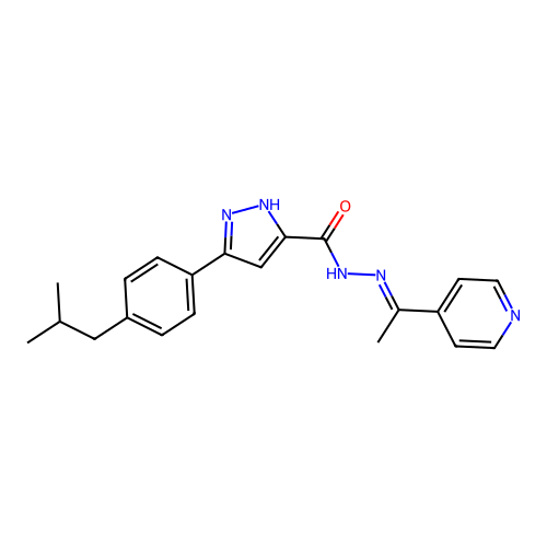 3-[4-(2-methylpropyl)phenyl]-N'-[(1E)-1-(pyridin-4-yl)ethylidene]-1H-pyrazole-5-carbohydrazide structure