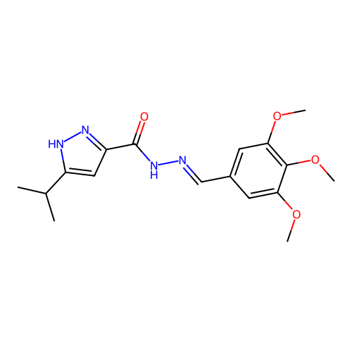 (E)-3-isopropyl-N'-(3,4,5-trimethoxybenzylidene)-1H-pyrazole-5-carbohydrazide structure