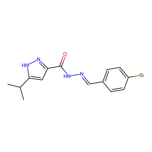 (E)-N'-(4-bromobenzylidene)-3-isopropyl-1H-pyrazole-5-carbohydrazide structure