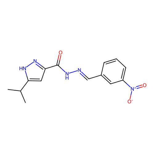 (E)-3-isopropyl-N'-(3-nitrobenzylidene)-1H-pyrazole-5-carbohydrazide structure
