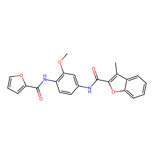 N-(4-(furan-2-carboxamido)-3-methoxyphenyl)-3-methylbenzofuran-2-carboxamide structure