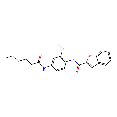 N-[4-(hexanoylamino)-2-methoxyphenyl]-1-benzofuran-2-carboxamide structure