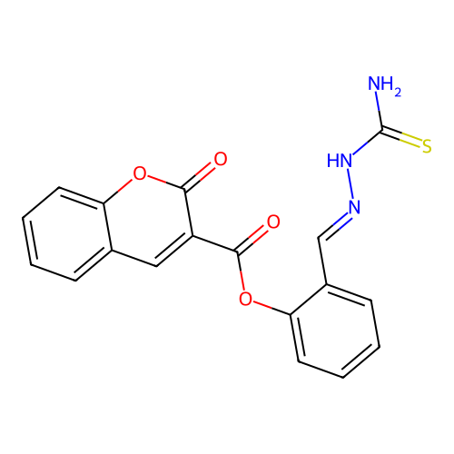 (E)-2-((2-carbamothioylhydrazono)methyl)phenyl 2-oxo-2H-chromene-3-carboxylate structure