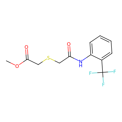 Methyl 2-((2-oxo-2-((2-(trifluoromethyl)phenyl)amino)ethyl)thio)acetate structure